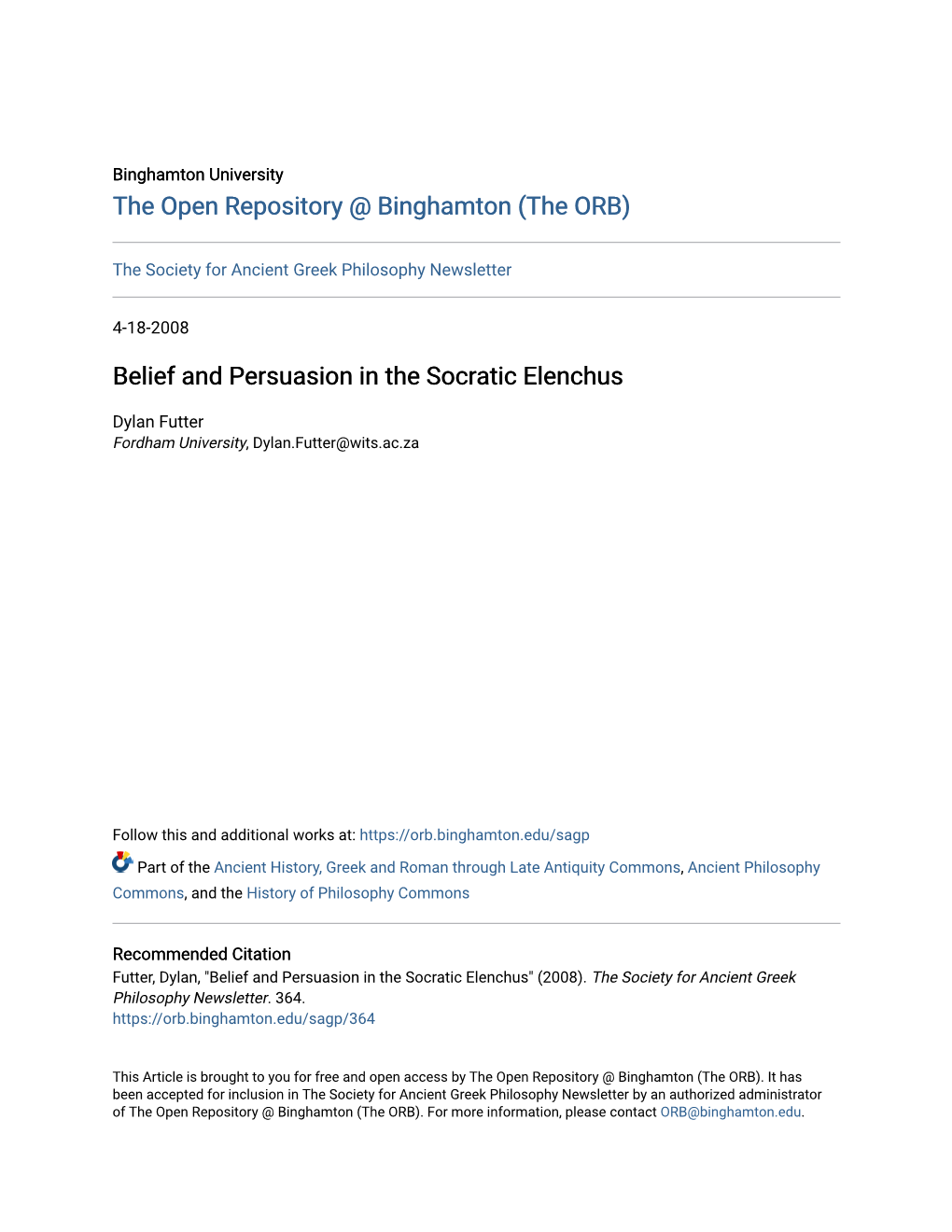 Belief and Persuasion in the Socratic Elenchus