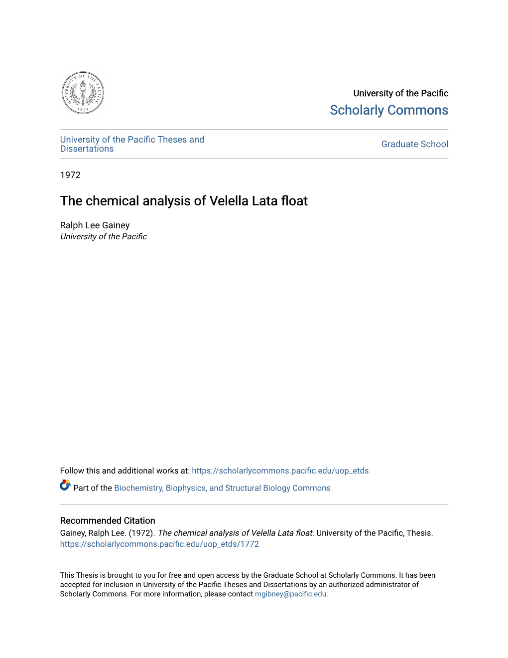 The Chemical Analysis of Velella Lata Float