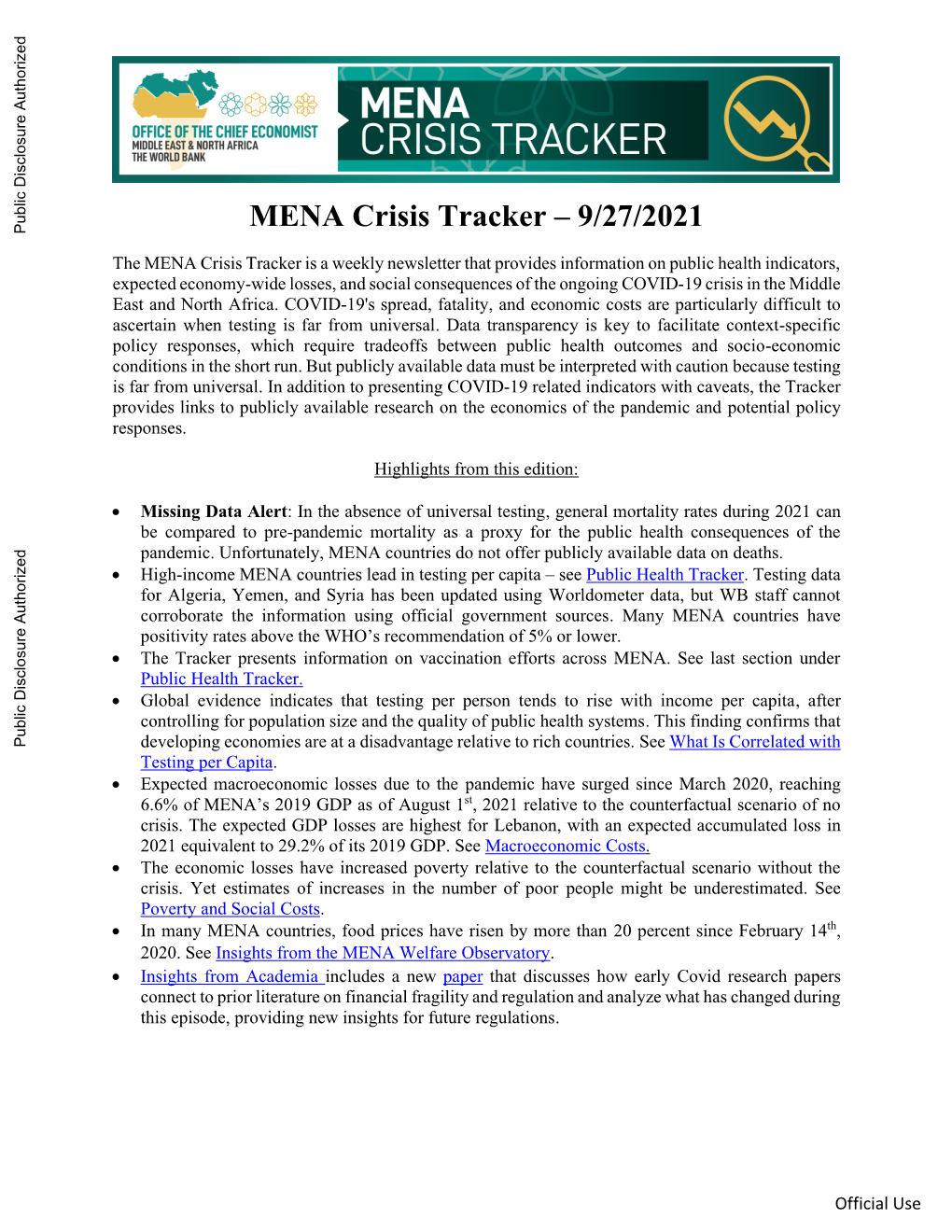 MENA Crisis Tracker – 8/16/2021