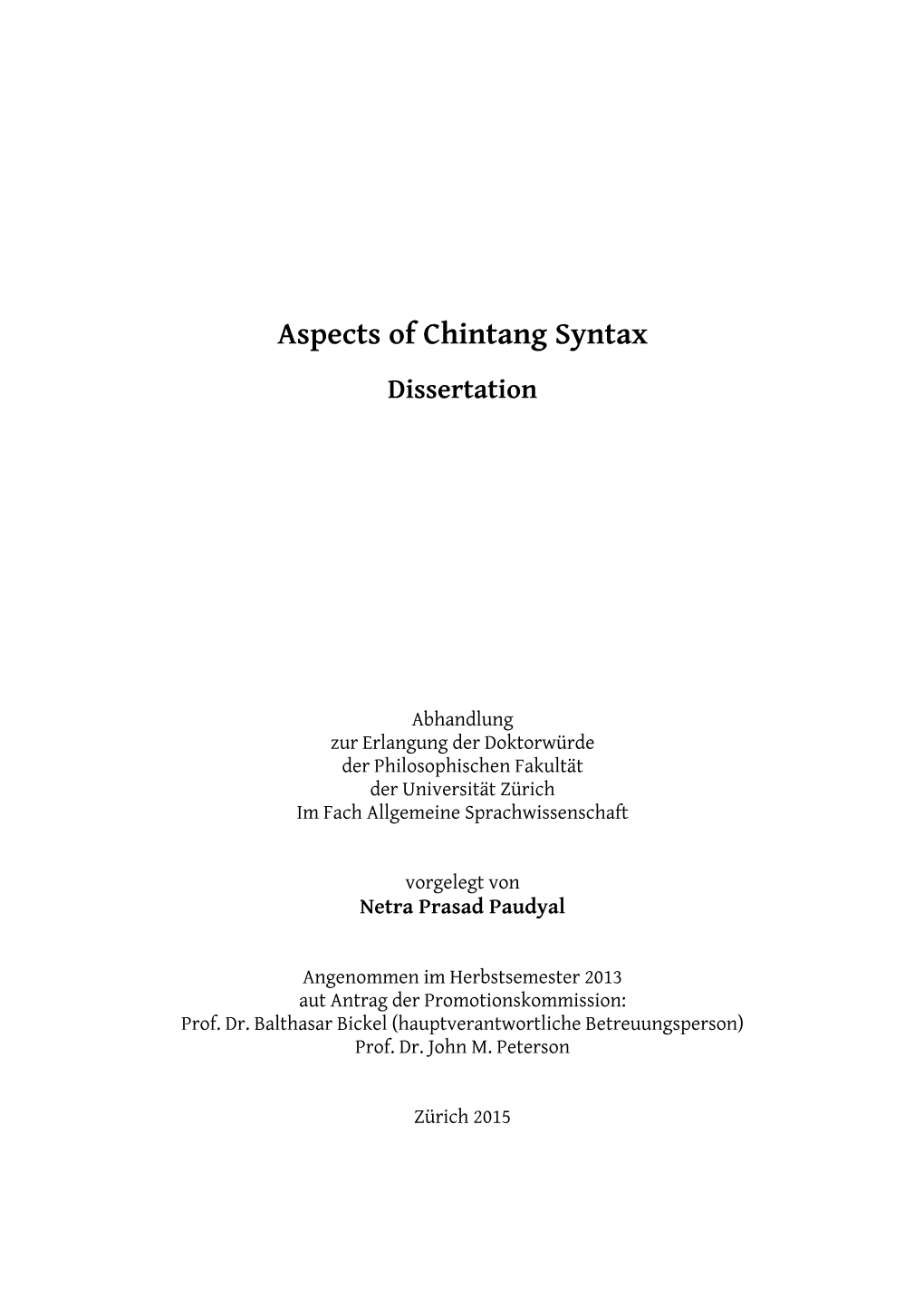 Aspects of Chintang Syntax Dissertation