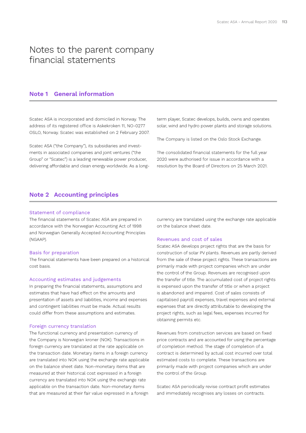 Notes to the Parent Company Financial Statements