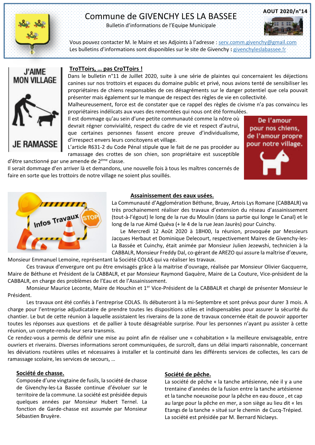 Commune De GIVENCHY LES LA BASSEE Bulletin D’Informations De L’Equipe Municipale