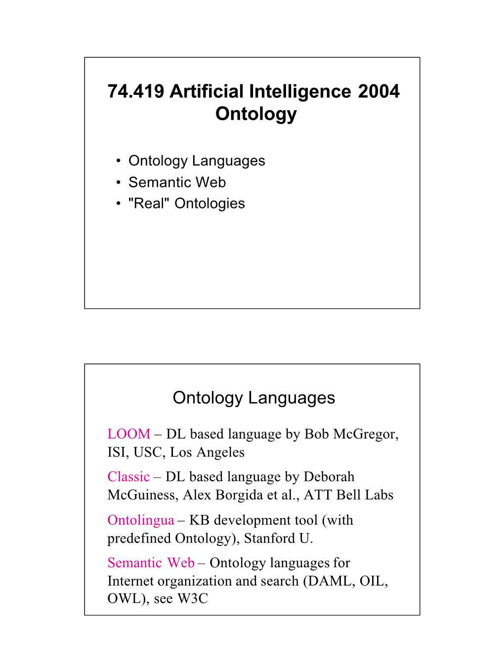 74.419 Artificial Intelligence 2004 Ontology