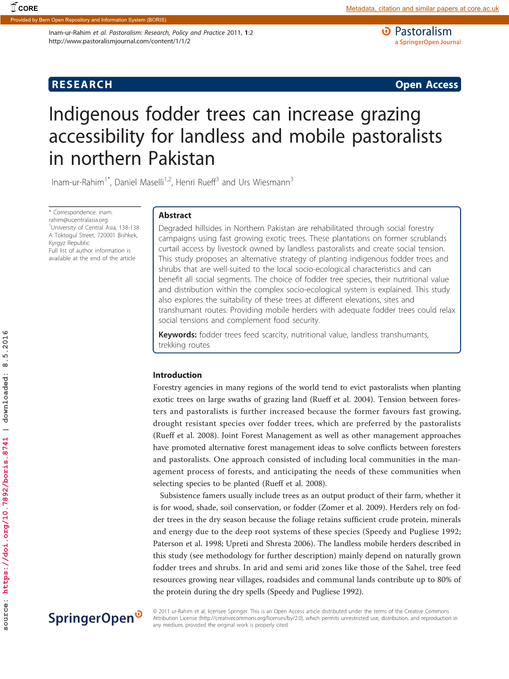 Indigenous Fodder Trees Can Increase Grazing Accessibility for Landless