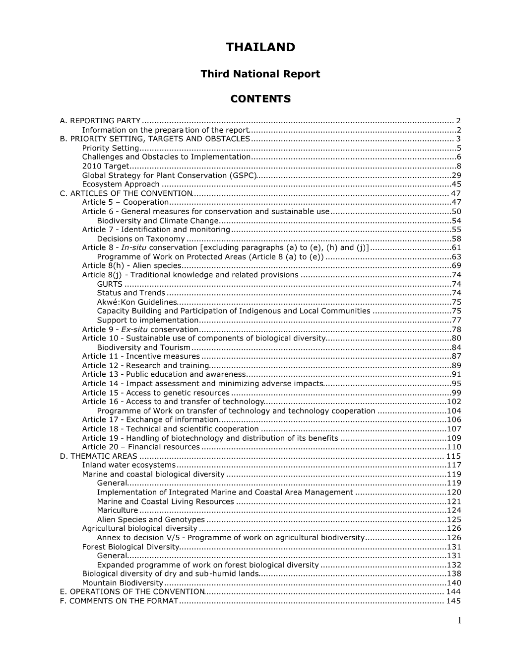 CBD Third National Report