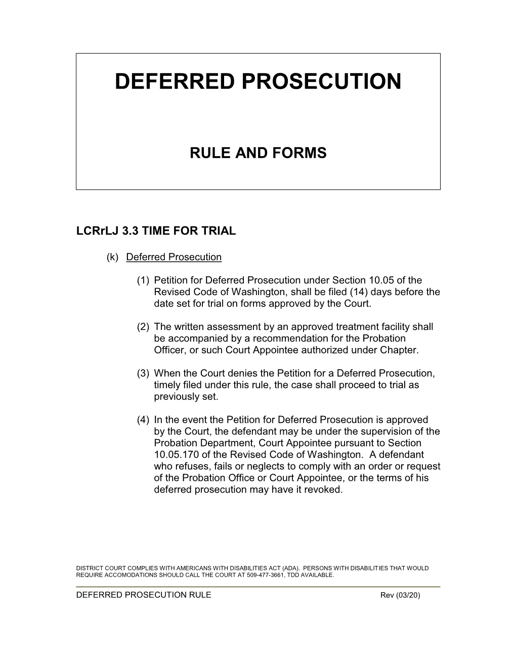 Deferred Prosecution Packet