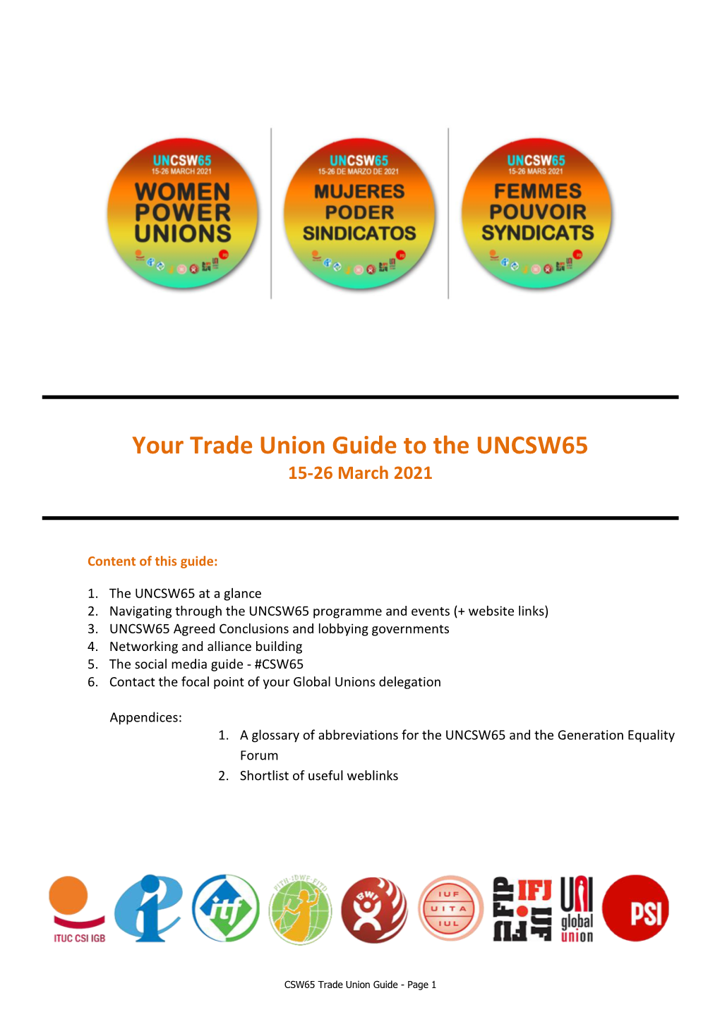 Your Trade Union Guide to the UNCSW65 15-26 March 2021