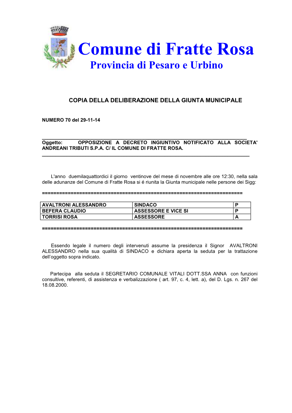 Comune Di Fratte Rosa Provincia Di Pesaro E Urbino