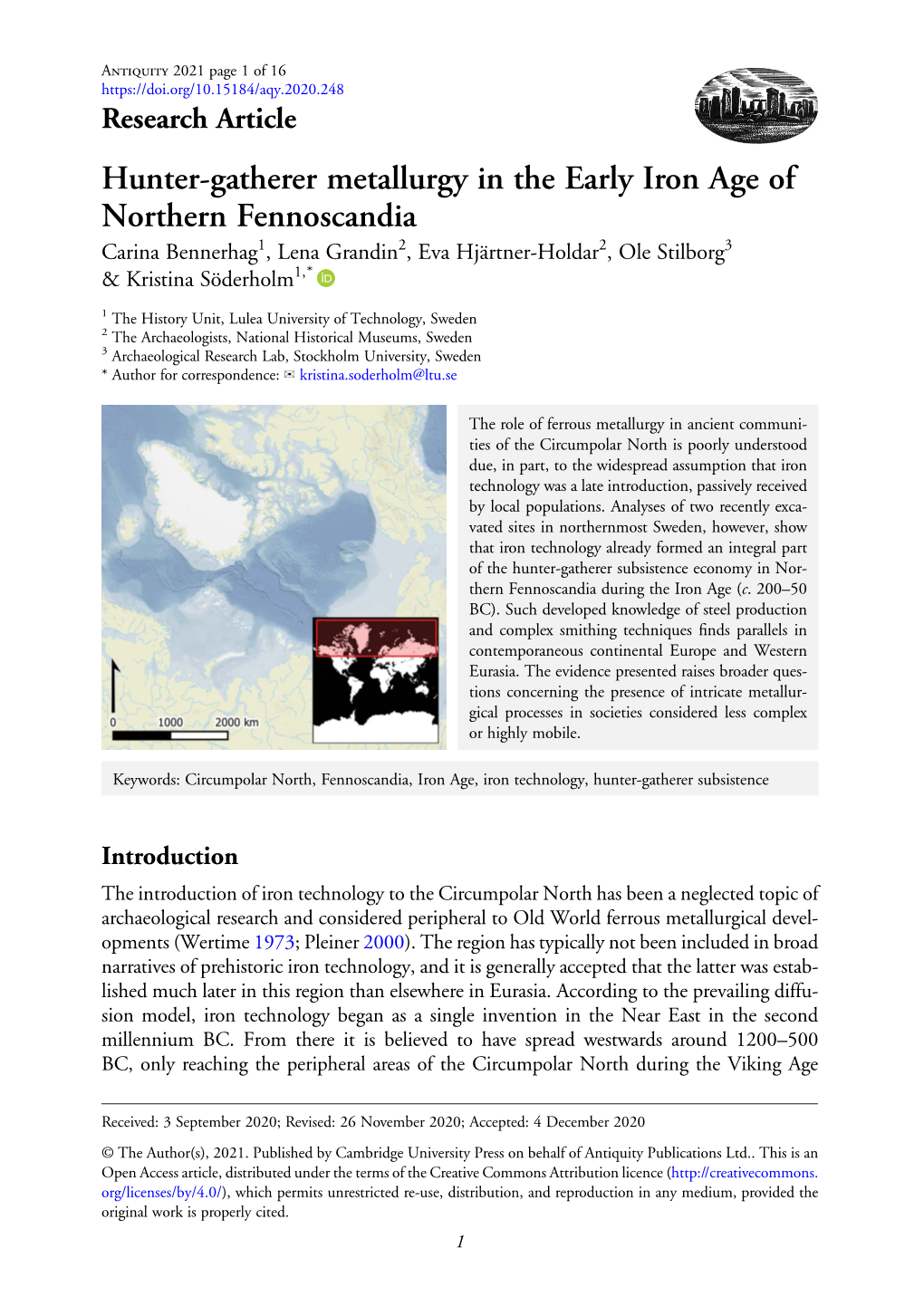 Hunter-Gatherer Metallurgy in the Early Iron Age of Northern