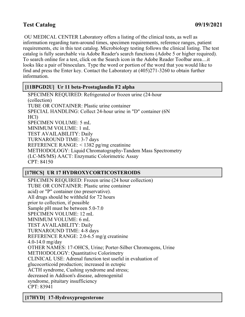 To View the Lab Test Catalog