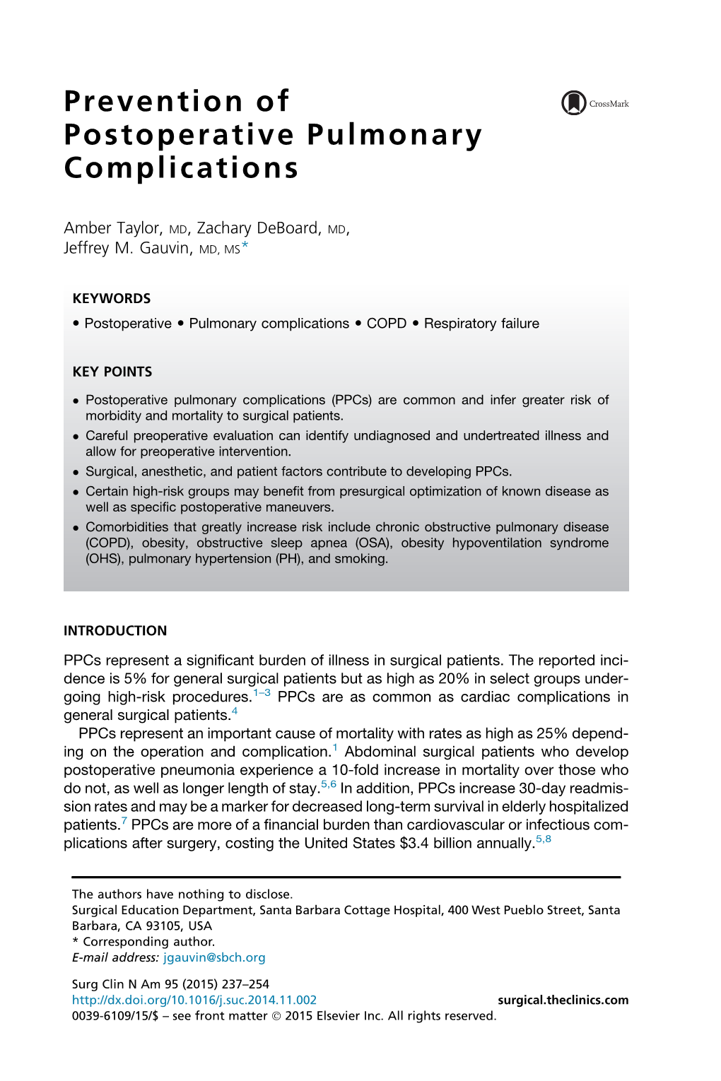 Prevention of Postoperative Pulmonary Complications