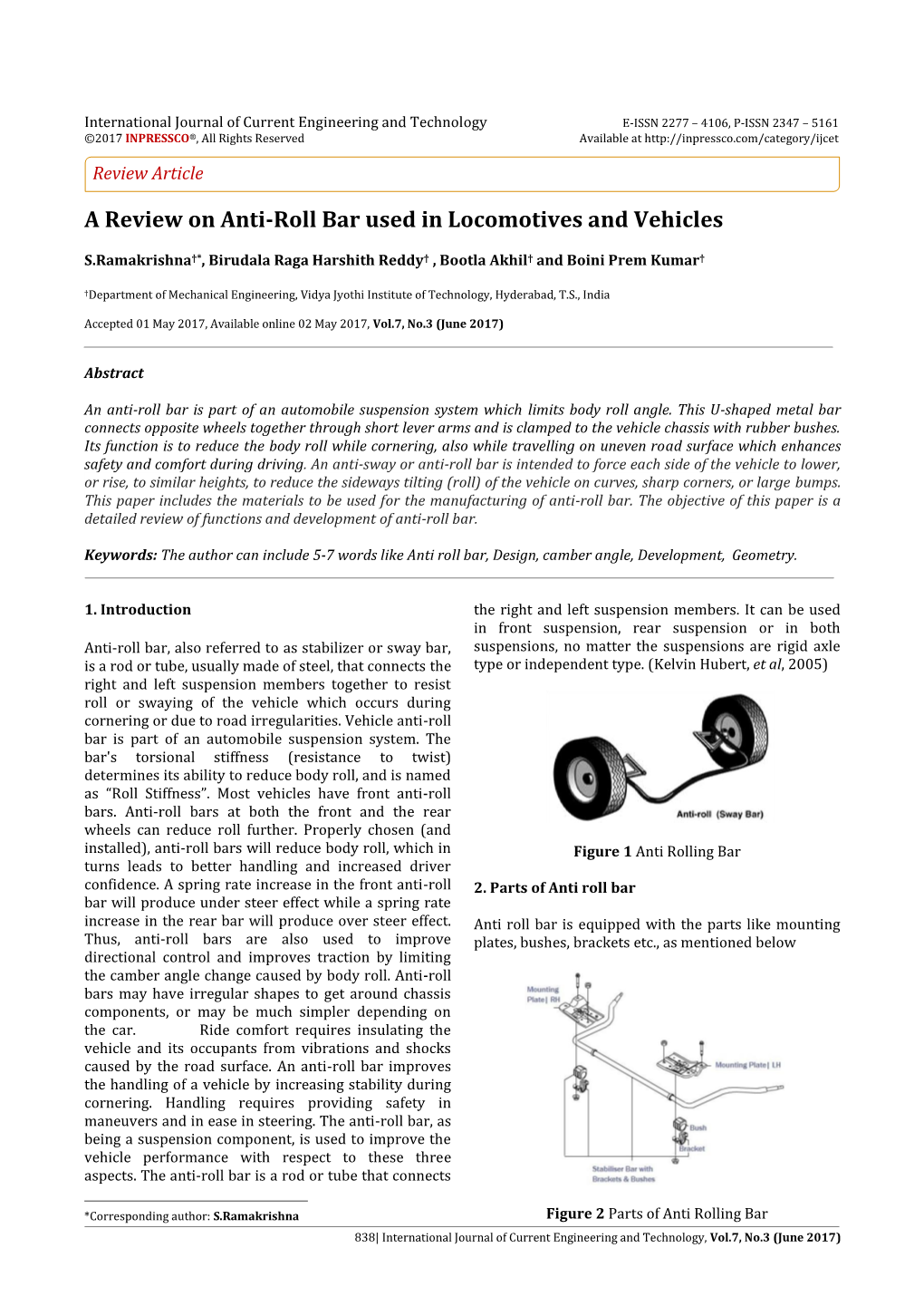 A Review on Anti-Roll Bar Used in Locomotives and Vehicles