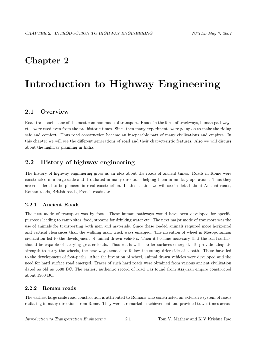 INTRODUCTION to HIGHWAY ENGINEERING NPTEL May 7, 2007