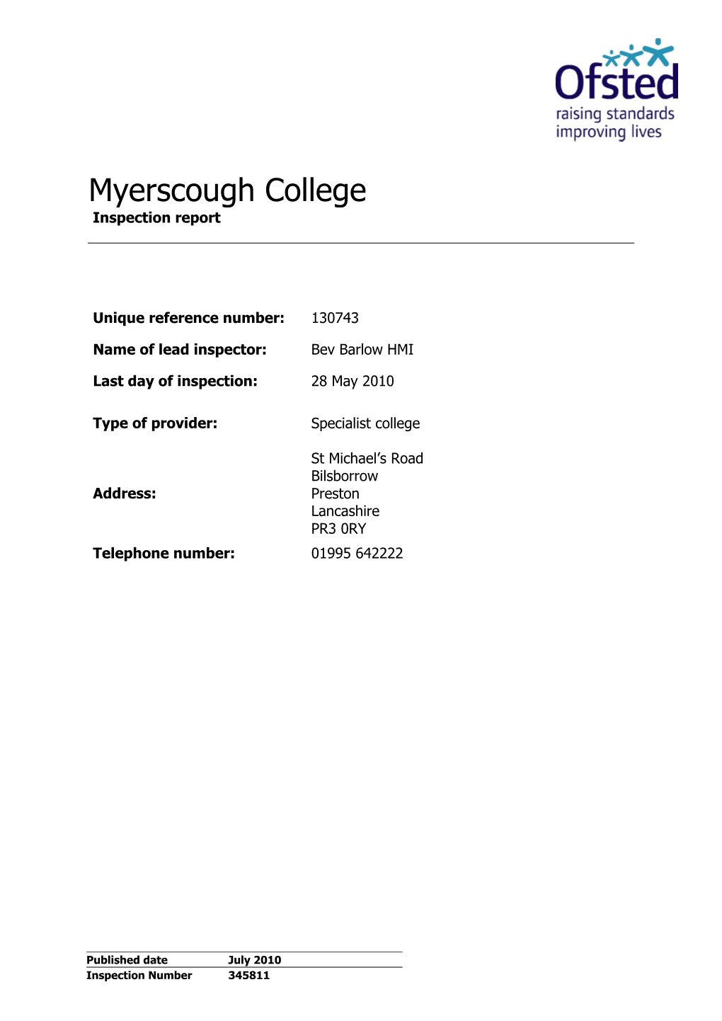 Myerscough College Inspection Report