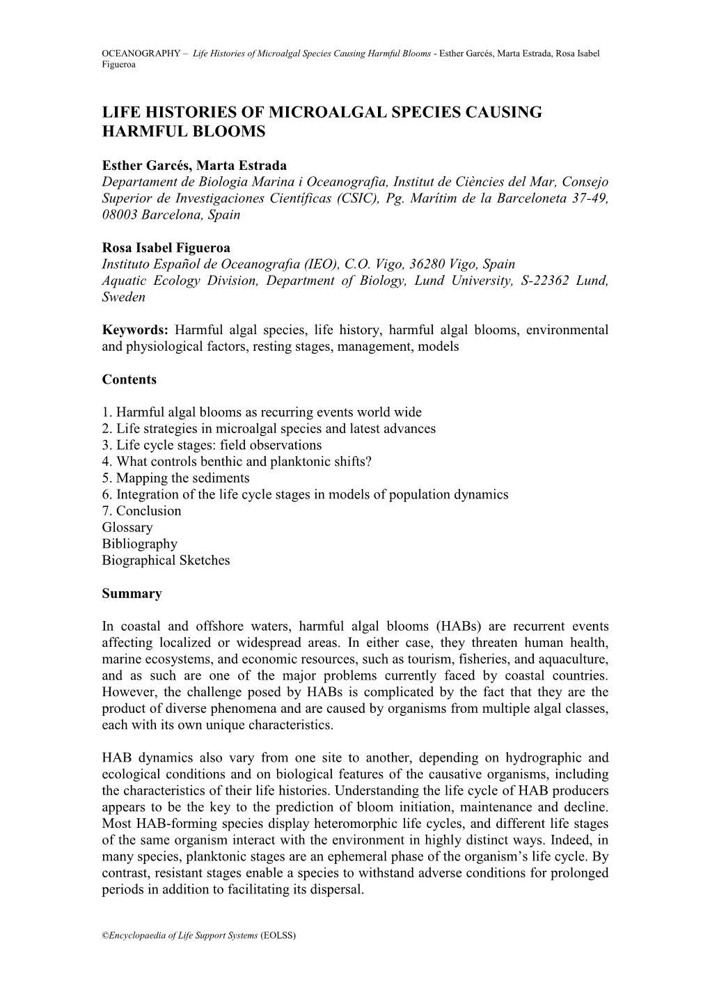 Life Histories of Microalgal Species Causing Harmful Blooms - Esther Garcés, Marta Estrada, Rosa Isabel Figueroa