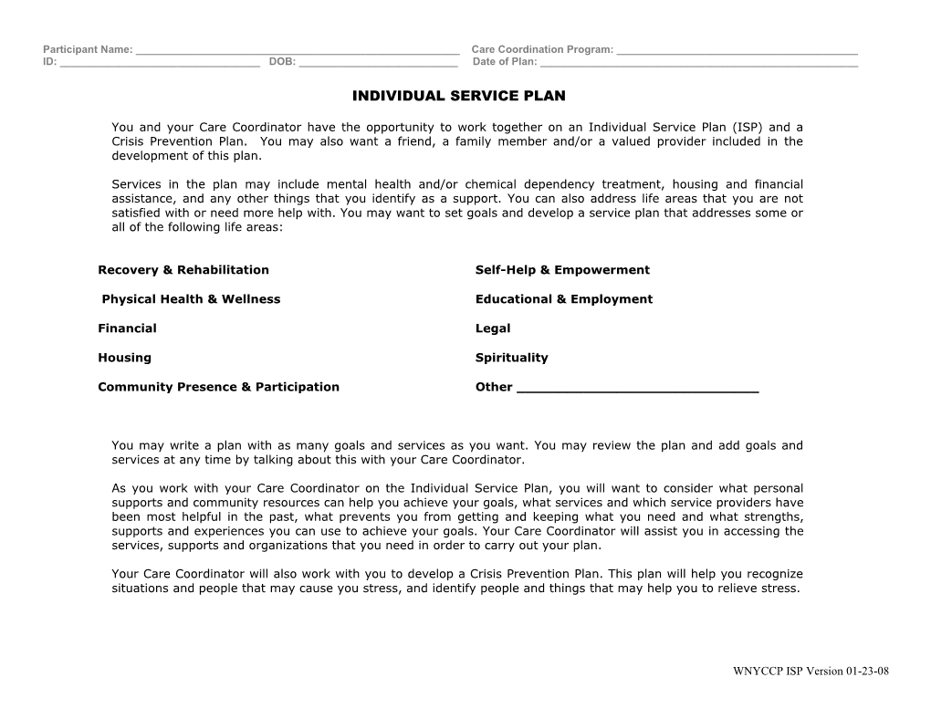 Individual Service Plan