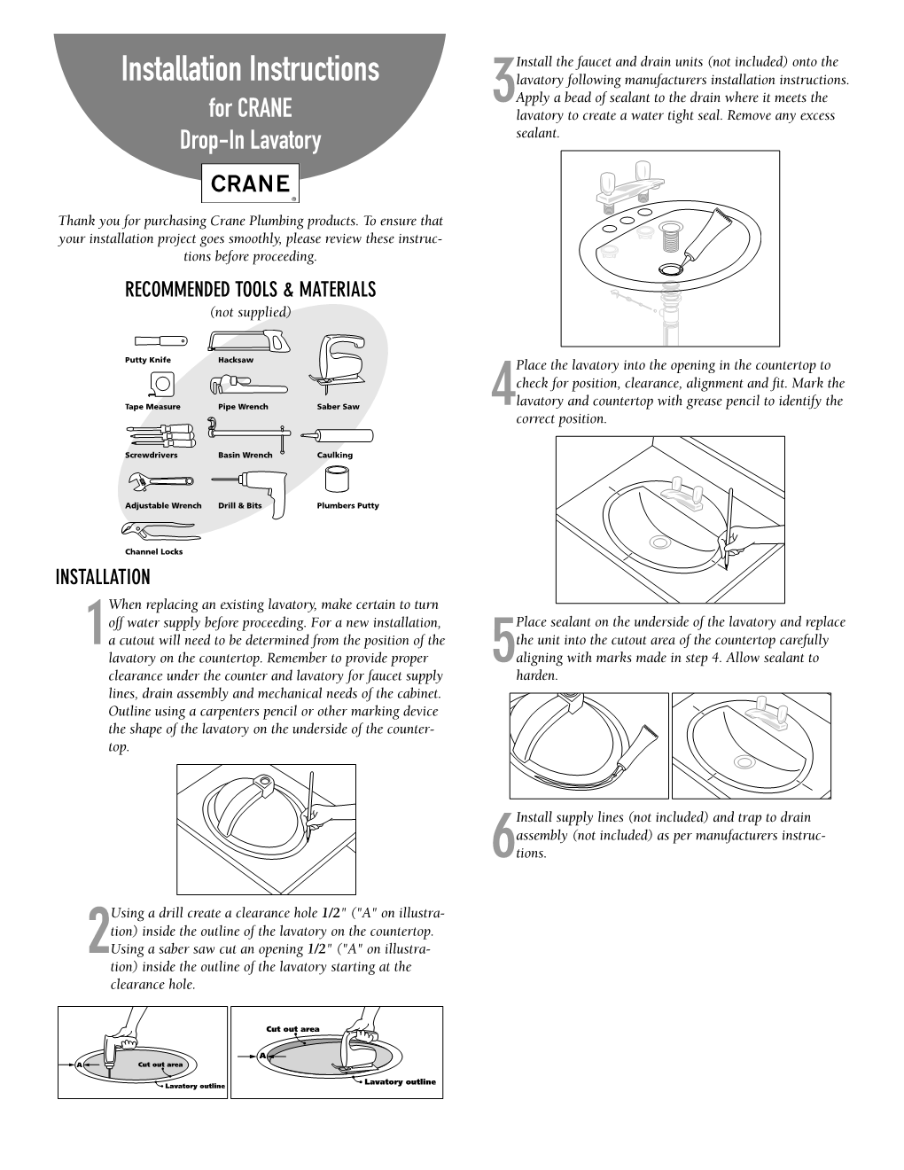 Installation Instructions Lavatory Following Manufacturers Installation Instructions