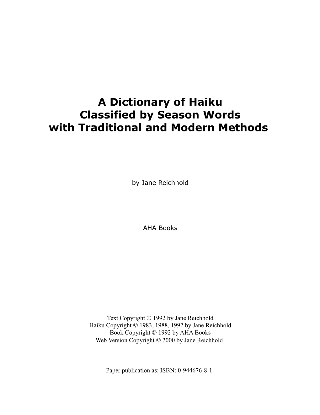 A Dictionary of Haiku Classified by Season Words with Traditional and Modern Methods