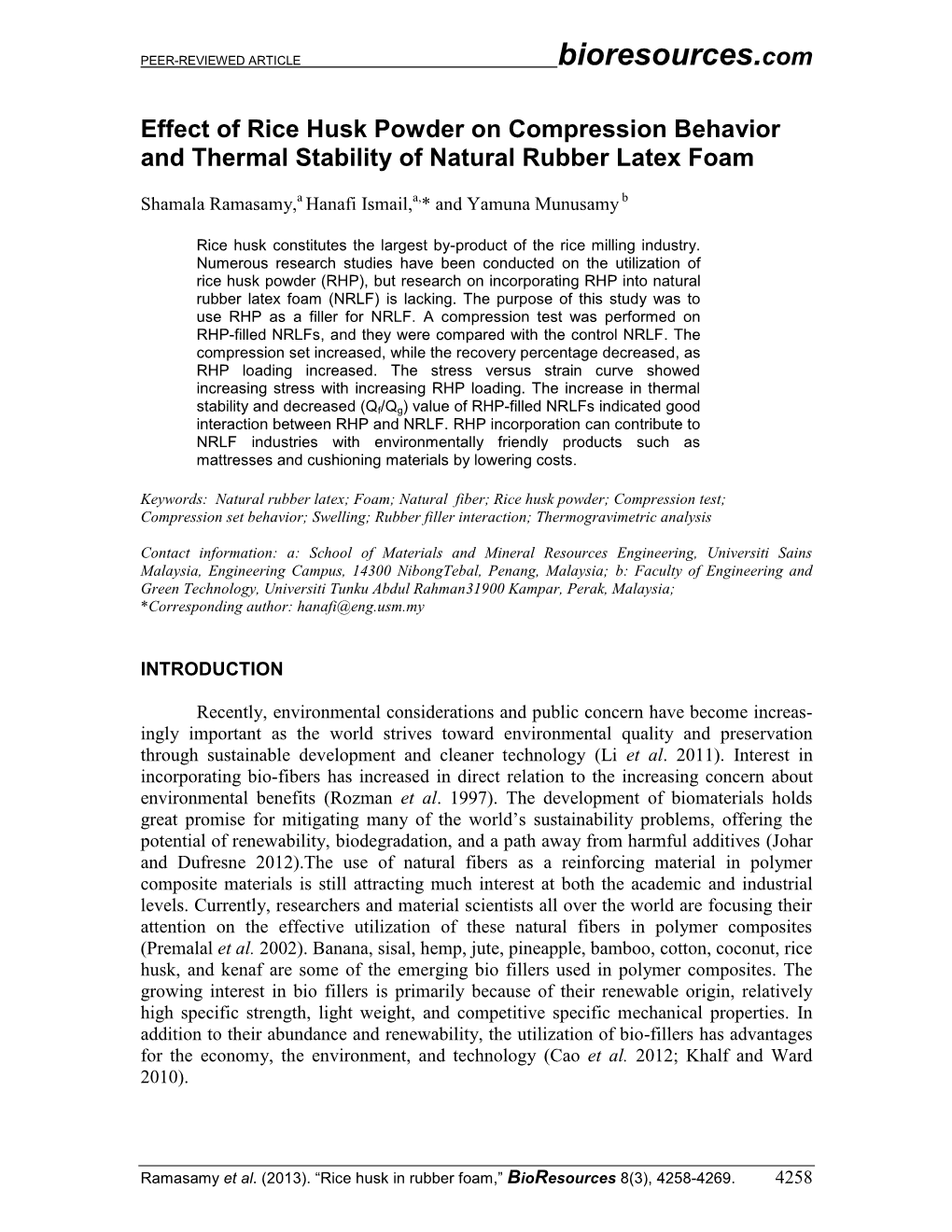 Effect of Rice Husk Powder on Compression Behavior and Thermal Stability of Natural Rubber Latex Foam