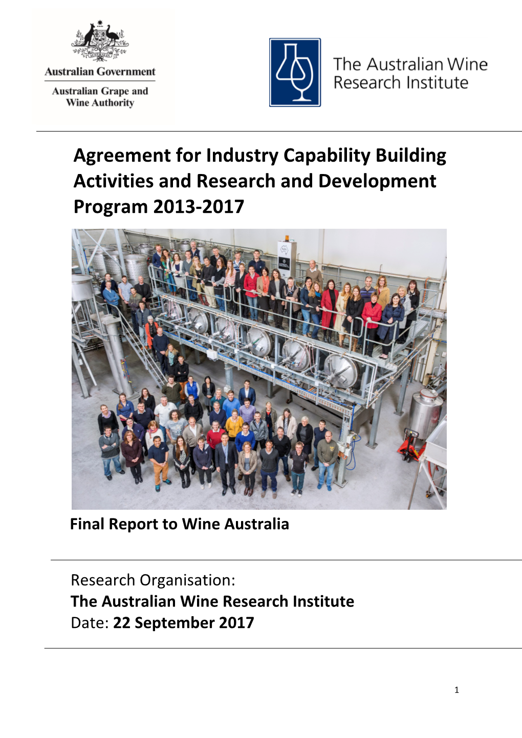 Agreement for Industry Capability Building Activities and Research and Development Program 2013-2017