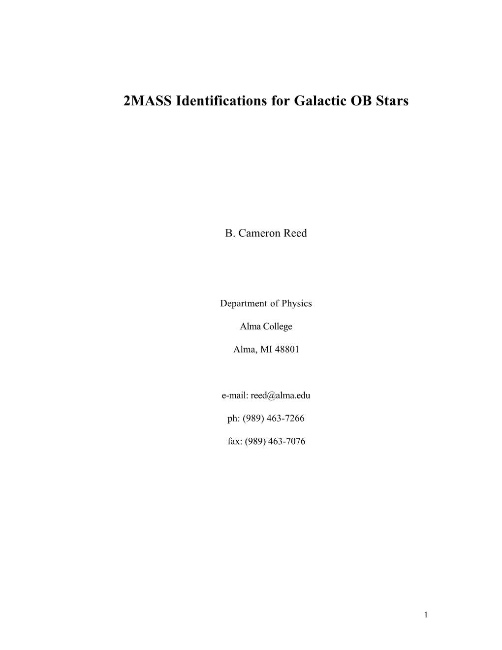 2MASS Identifications for Galactic OB Stars