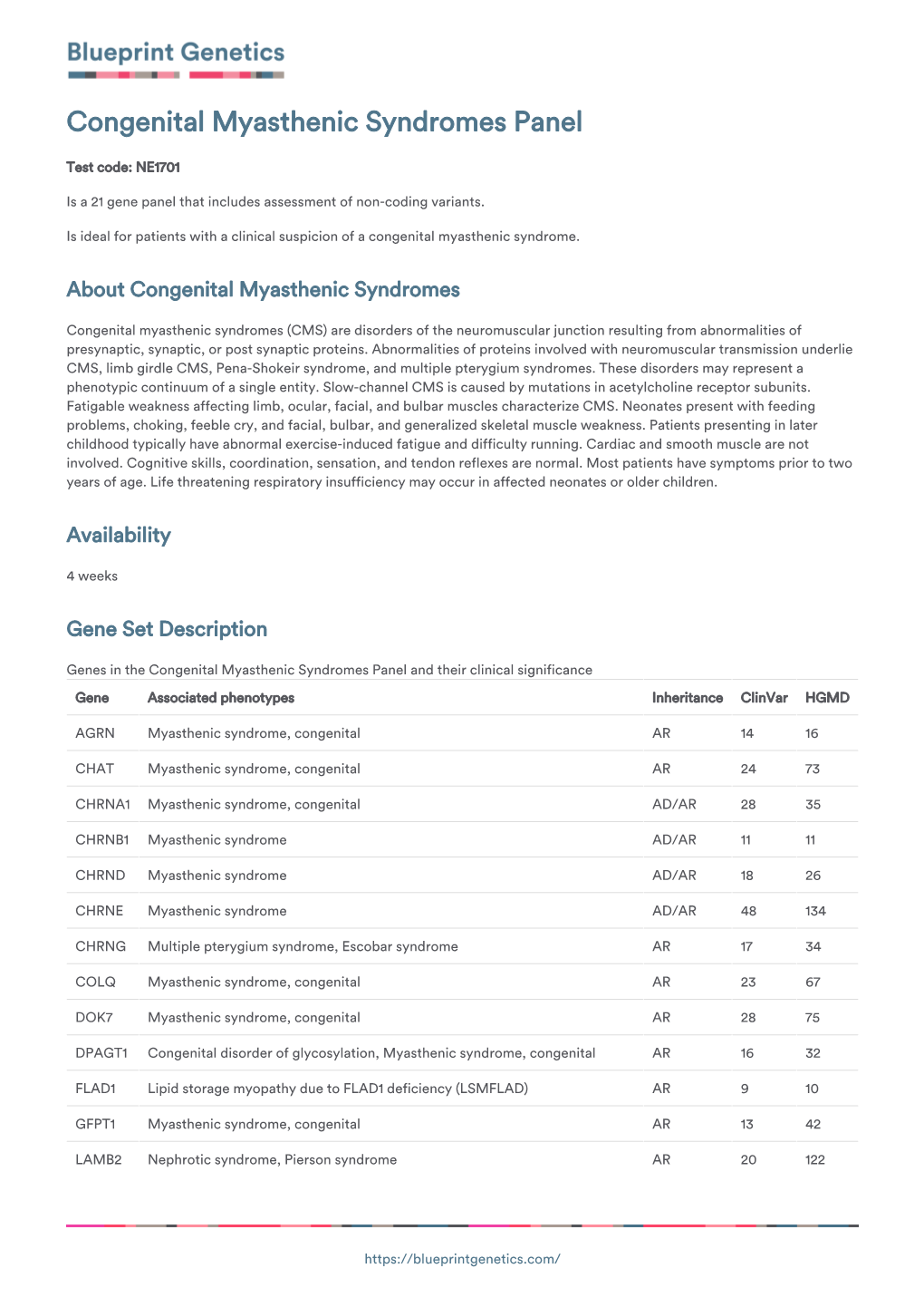 Blueprint Genetics Congenital Myasthenic Syndromes Panel