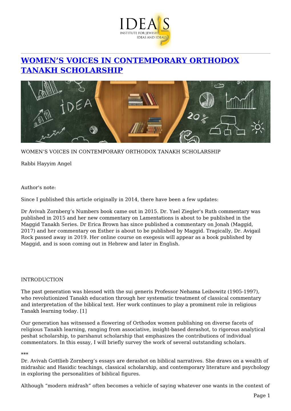 Women's Voices in Contemporary Orthodox Tanakh Scholarship