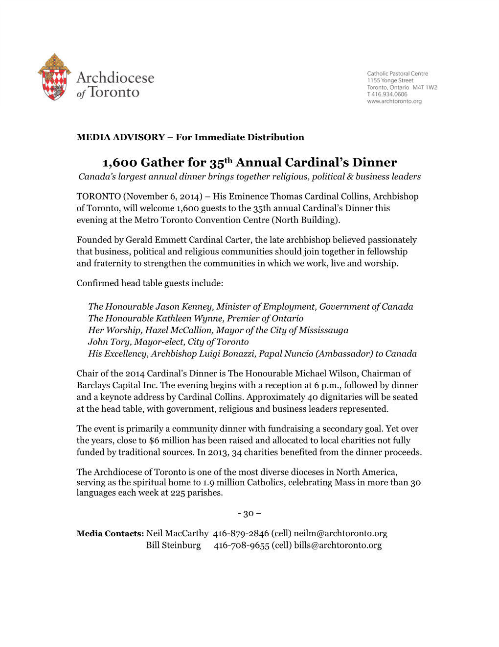 1,600 Gather for 35Th Annual Cardinal's Dinner