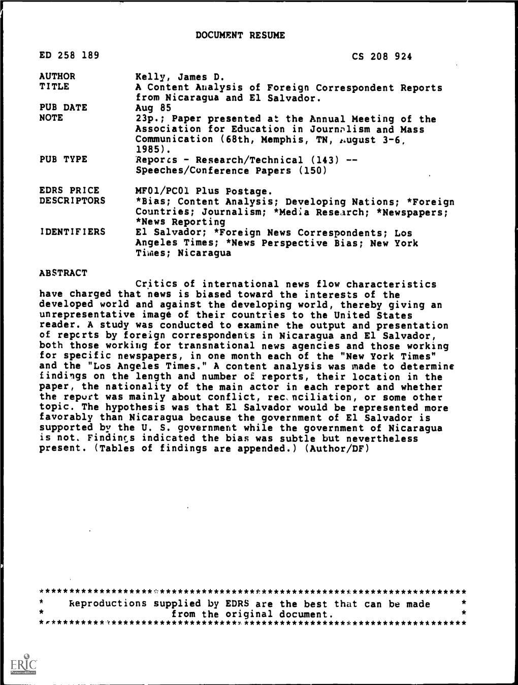 A Content Analysis of Foreign Correspondent Reports 23P