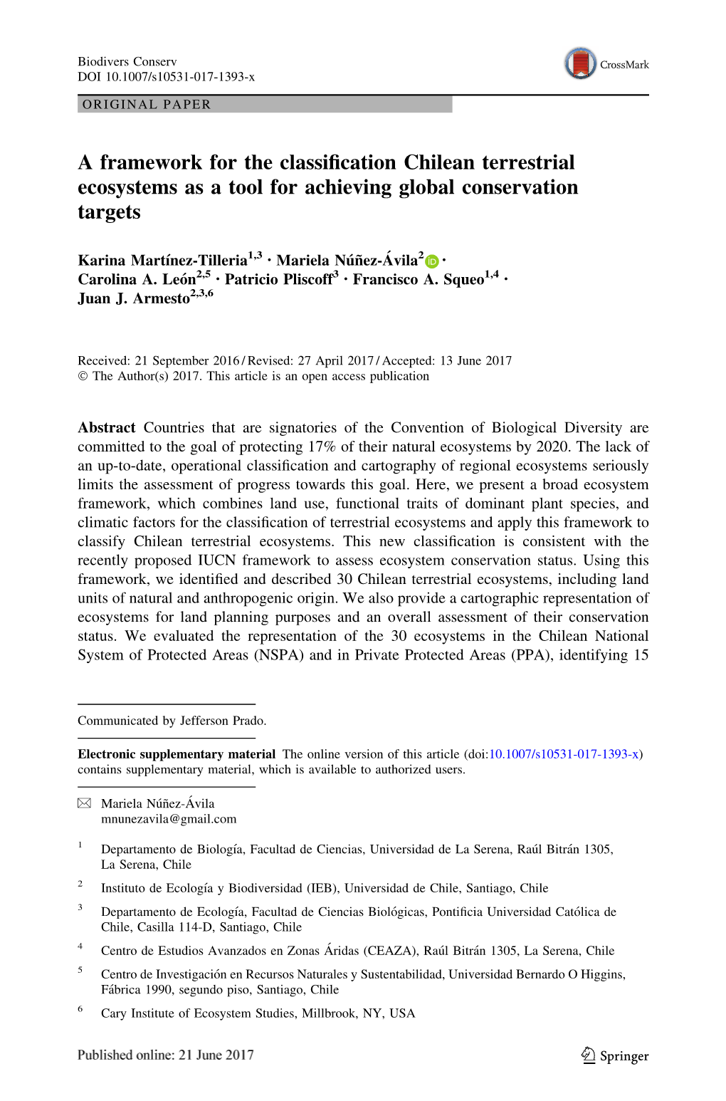 A Framework for the Classification Chilean Terrestrial Ecosystems As A