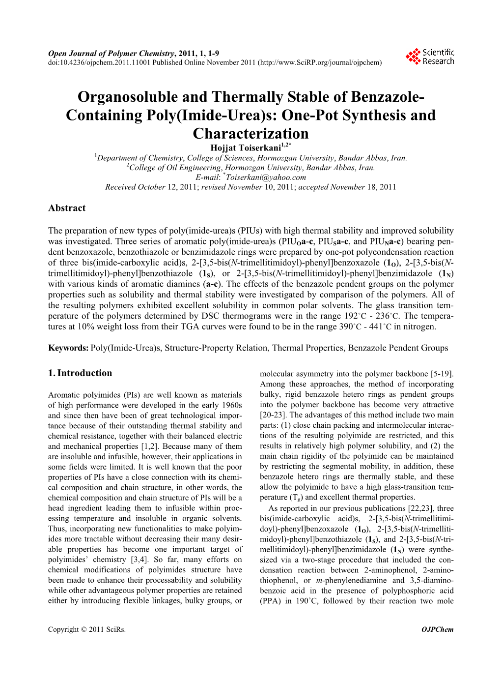 Organosoluble and Thermally Stable of Benzazole-Containing Poly