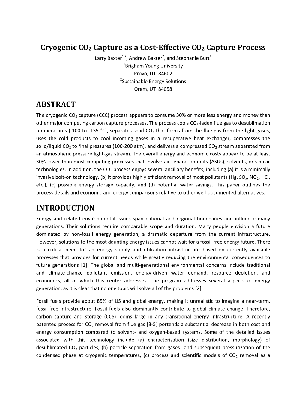 Cryogenic CO2 Capture As a Cost-Effective CO2 Capture Process ABSTRACT INTRODUCTION