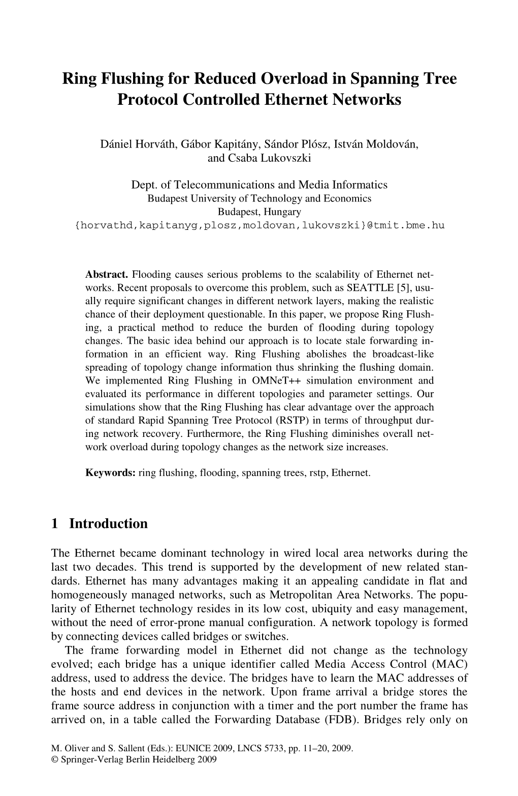 Ring Flushing for Reduced Overload in Spanning Tree Protocol Controlled Ethernet Networks