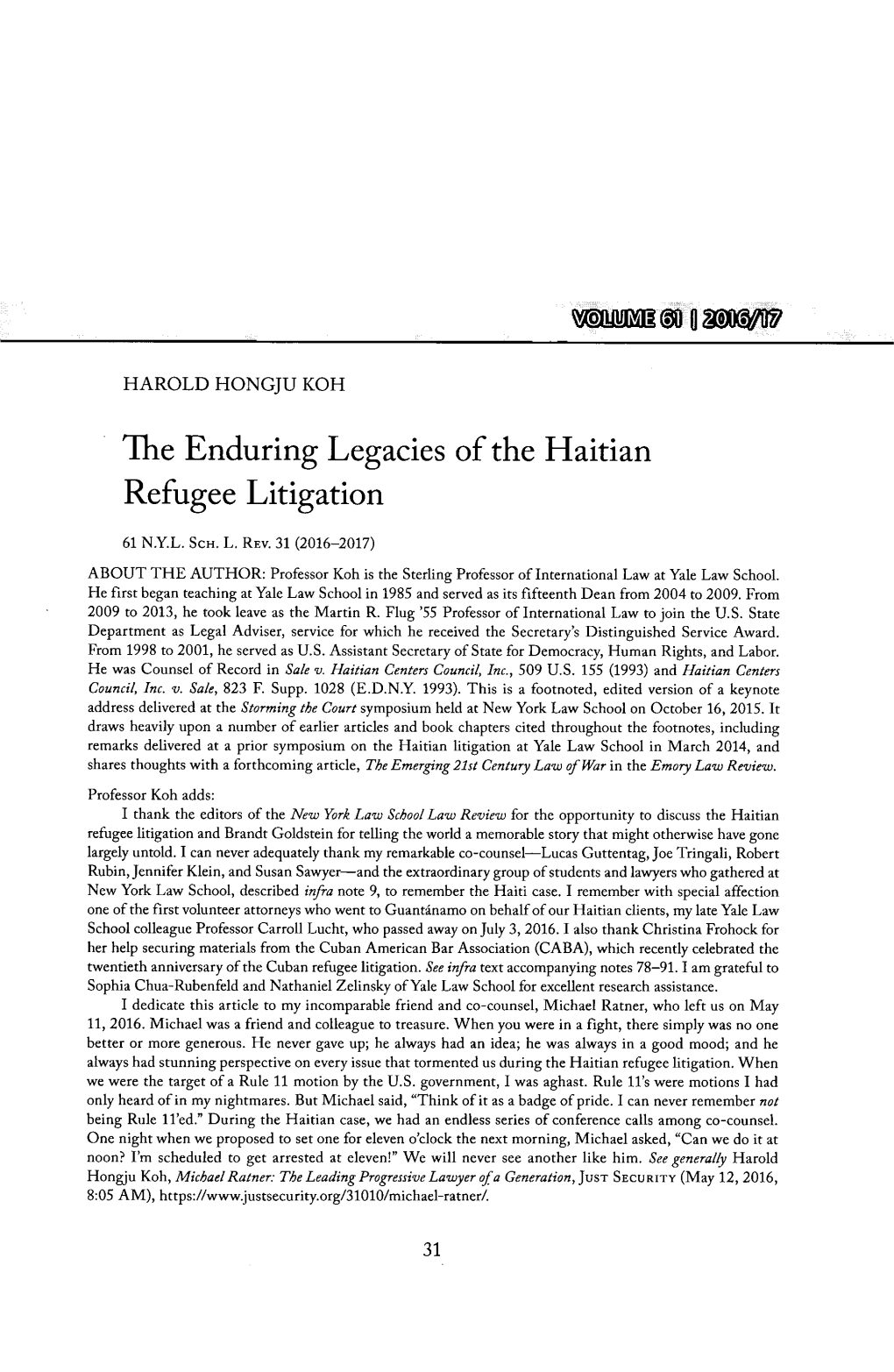 The Enduring Legacies of the Haitian Refugee Litigation