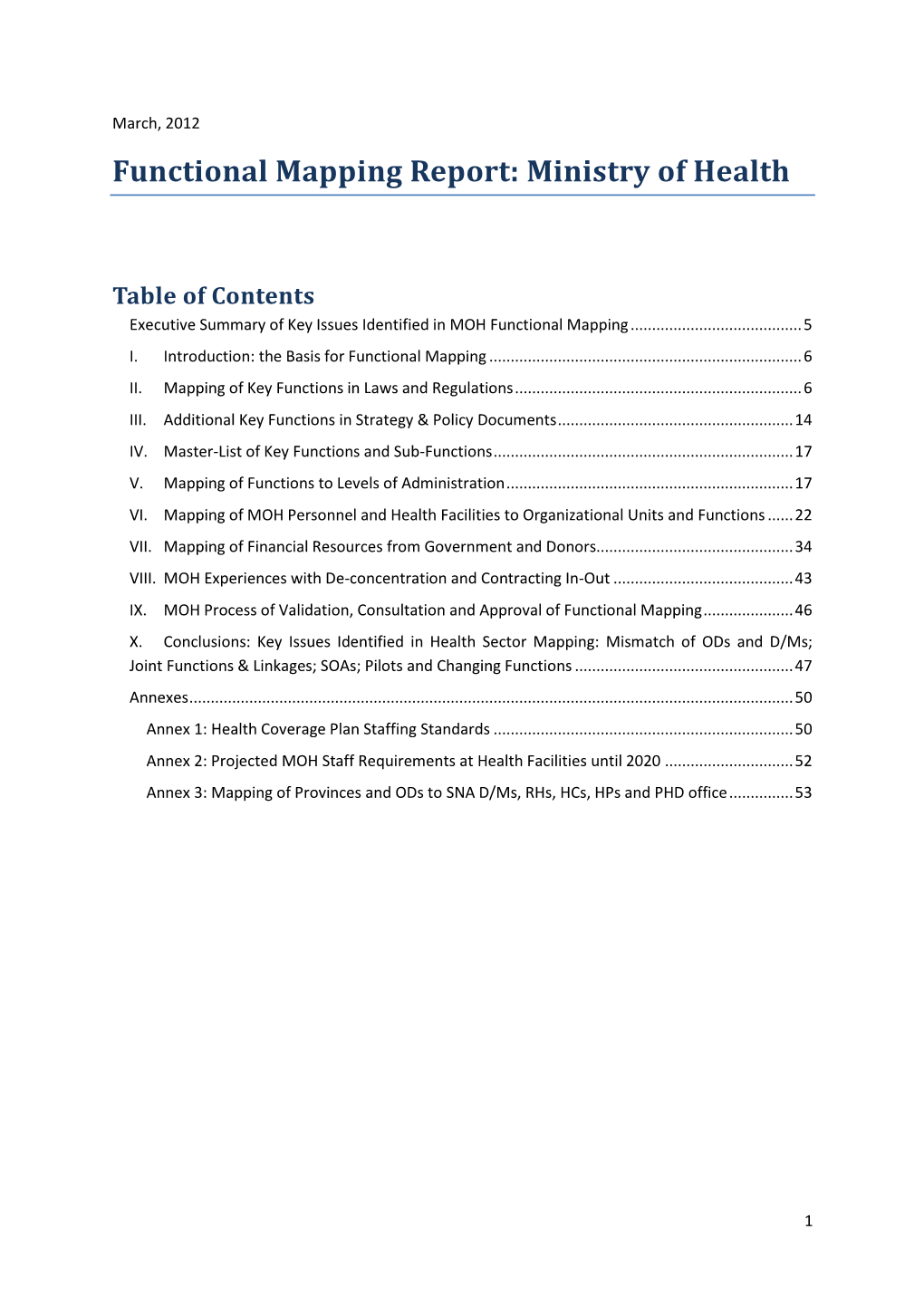 Functional Mapping Report: Ministry of Health