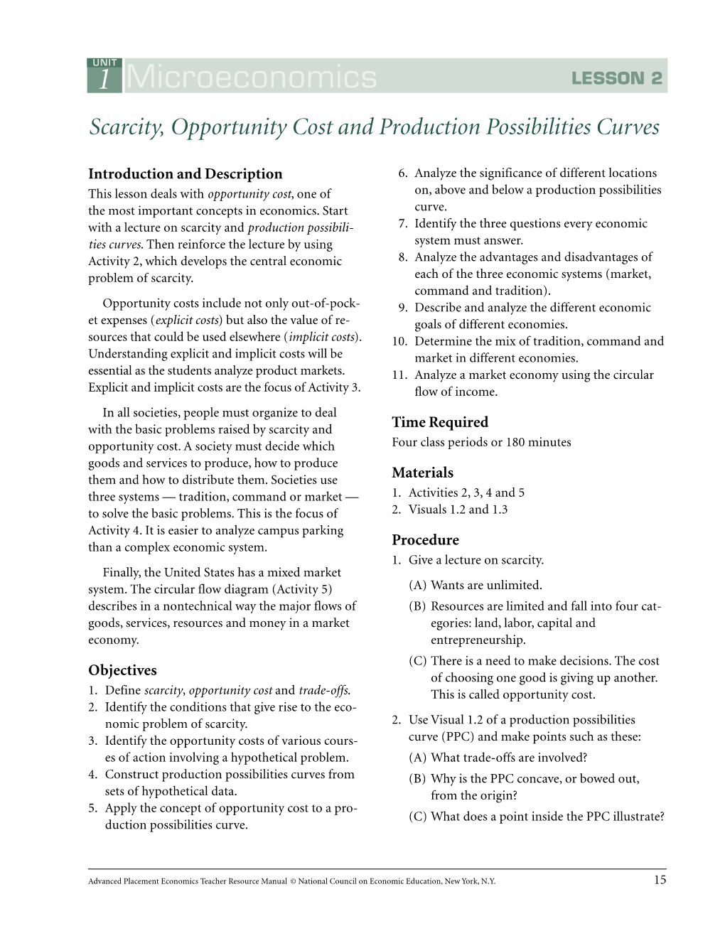 1 Microeconomics LESSON 2 Scarcity, Opportunity Cost and Production Possibilities Curves