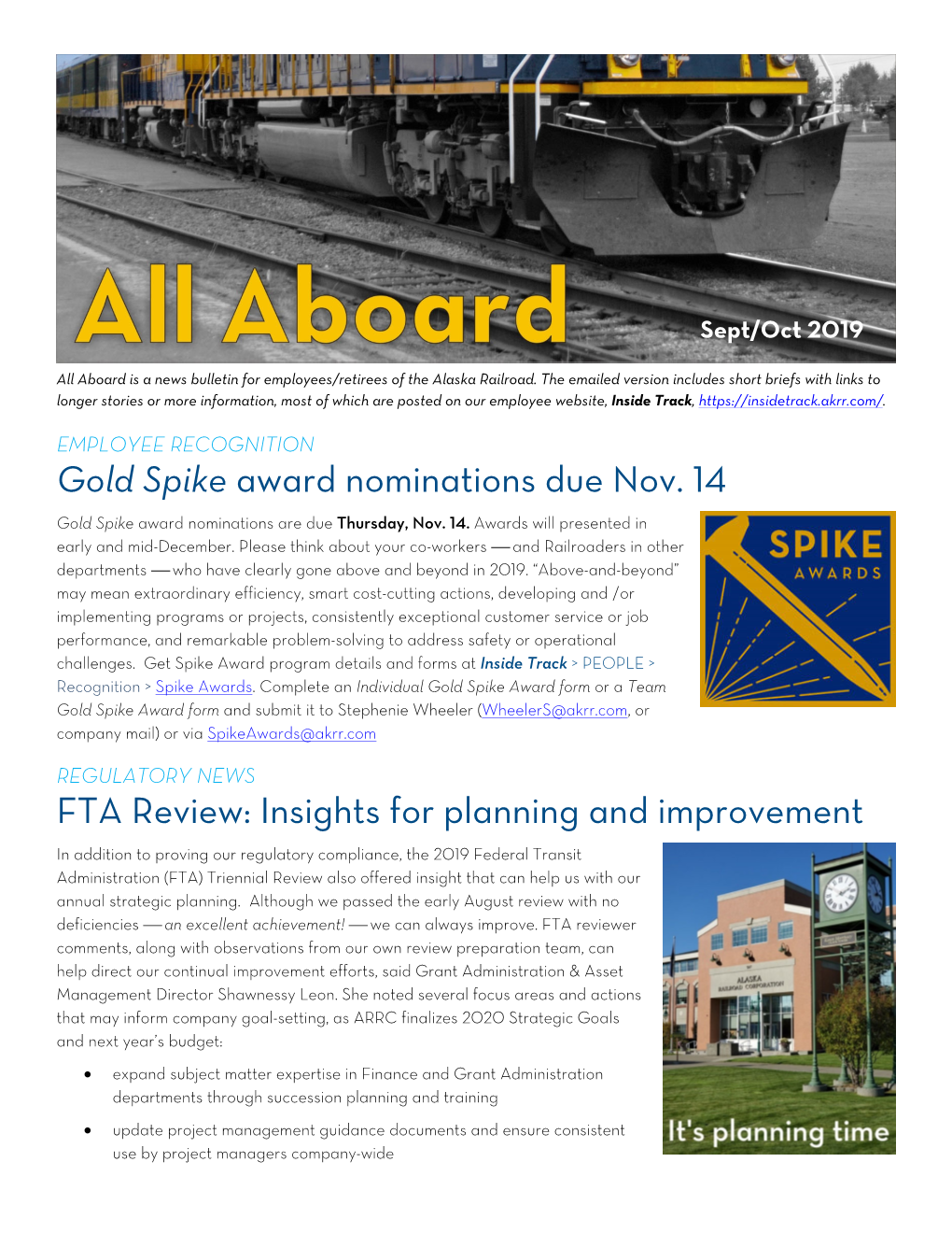 Gold Spike Award Nominations Due Nov. 14 FTA