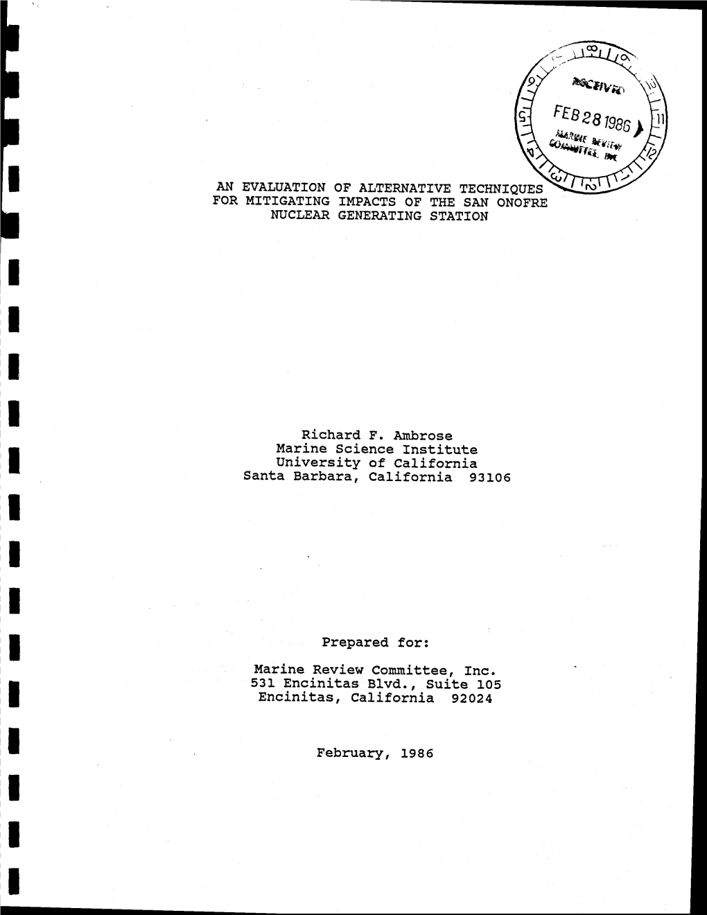 1986 an Evaluation of Alternative Technique for Mitigating Impacts Of