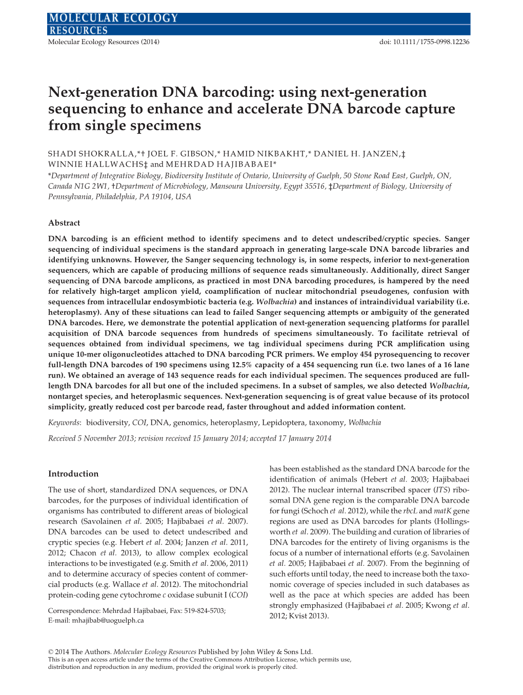 Nextgeneration DNA Barcoding