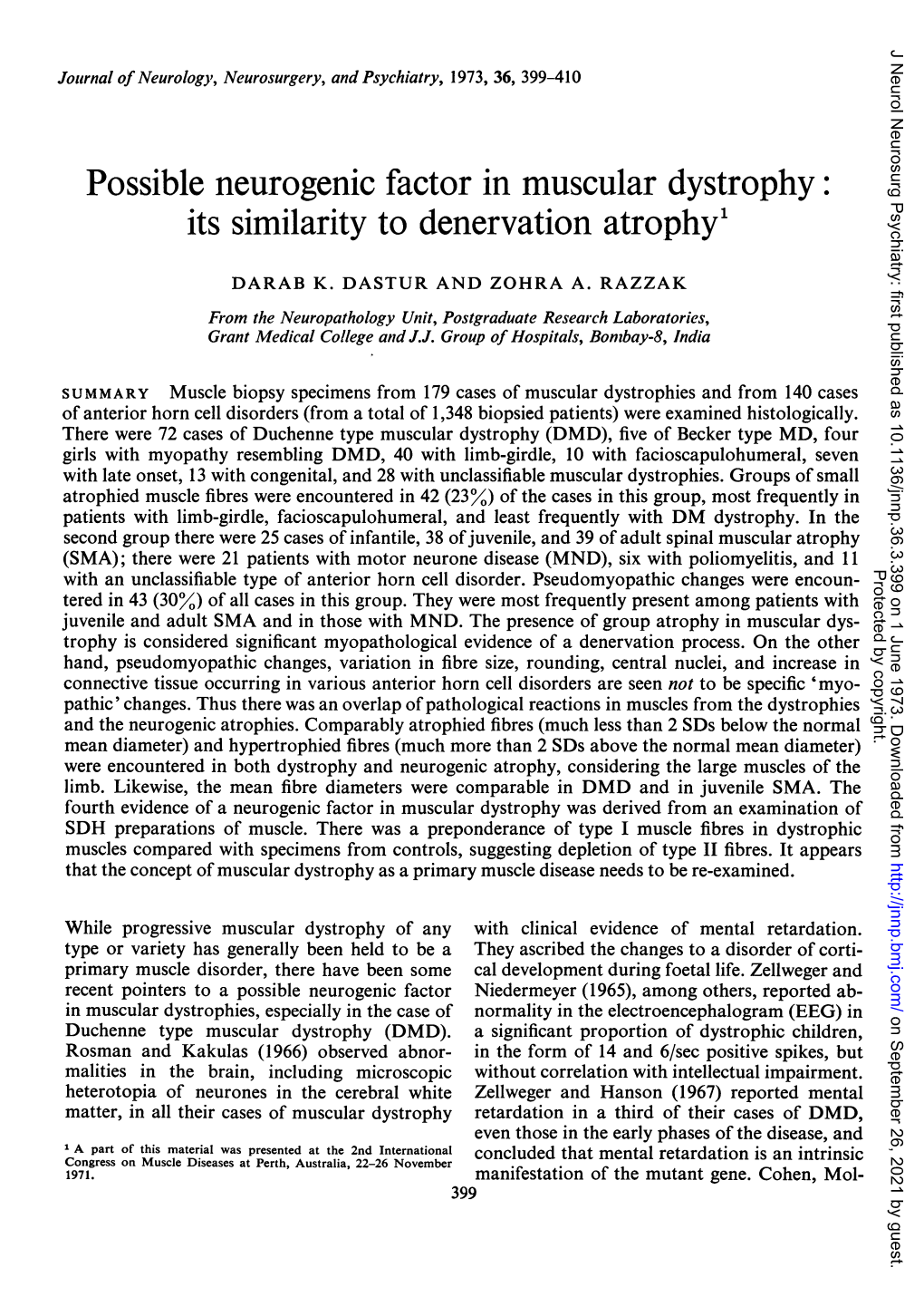 Possible Neurogenic Factor in Muscular Dystrophy: Its Similarity to Denervation Atrophy'