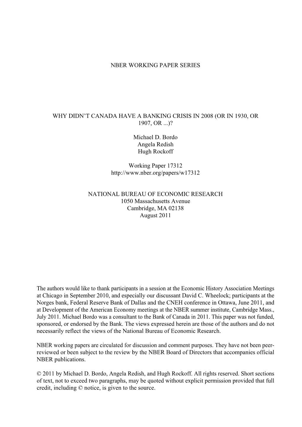 Why Didn't Canada Have a Banking Crisis in 2008 (Or in 1930, Or 1907, Or