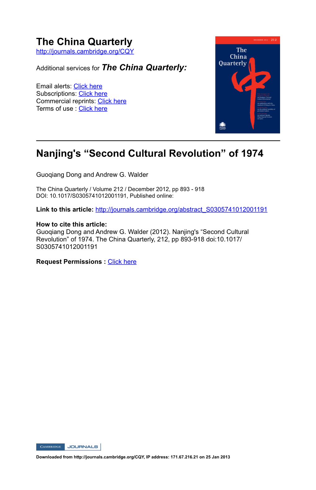 The China Quarterly Nanjing's “Second