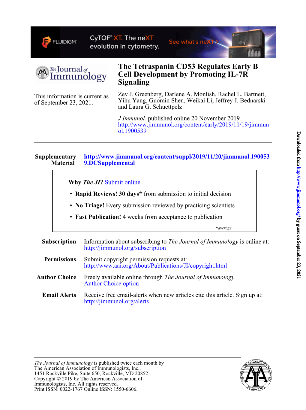 The Tetraspanin CD53 Regulates Early B Cell Development by Promoting IL-7R Signaling