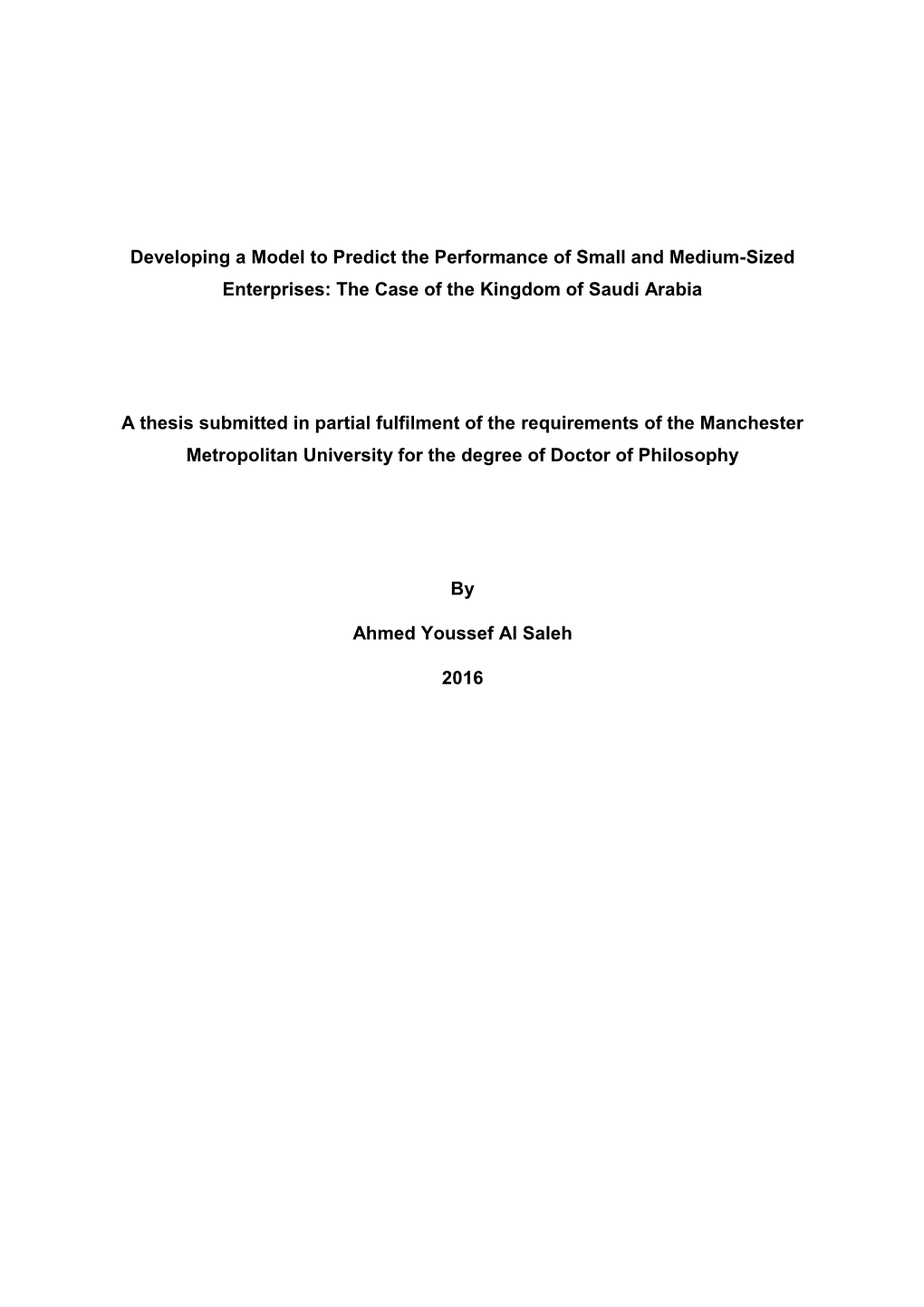 Developing a Model to Predict the Performance of Small and Medium-Sized Enterprises: the Case of the Kingdom of Saudi Arabia