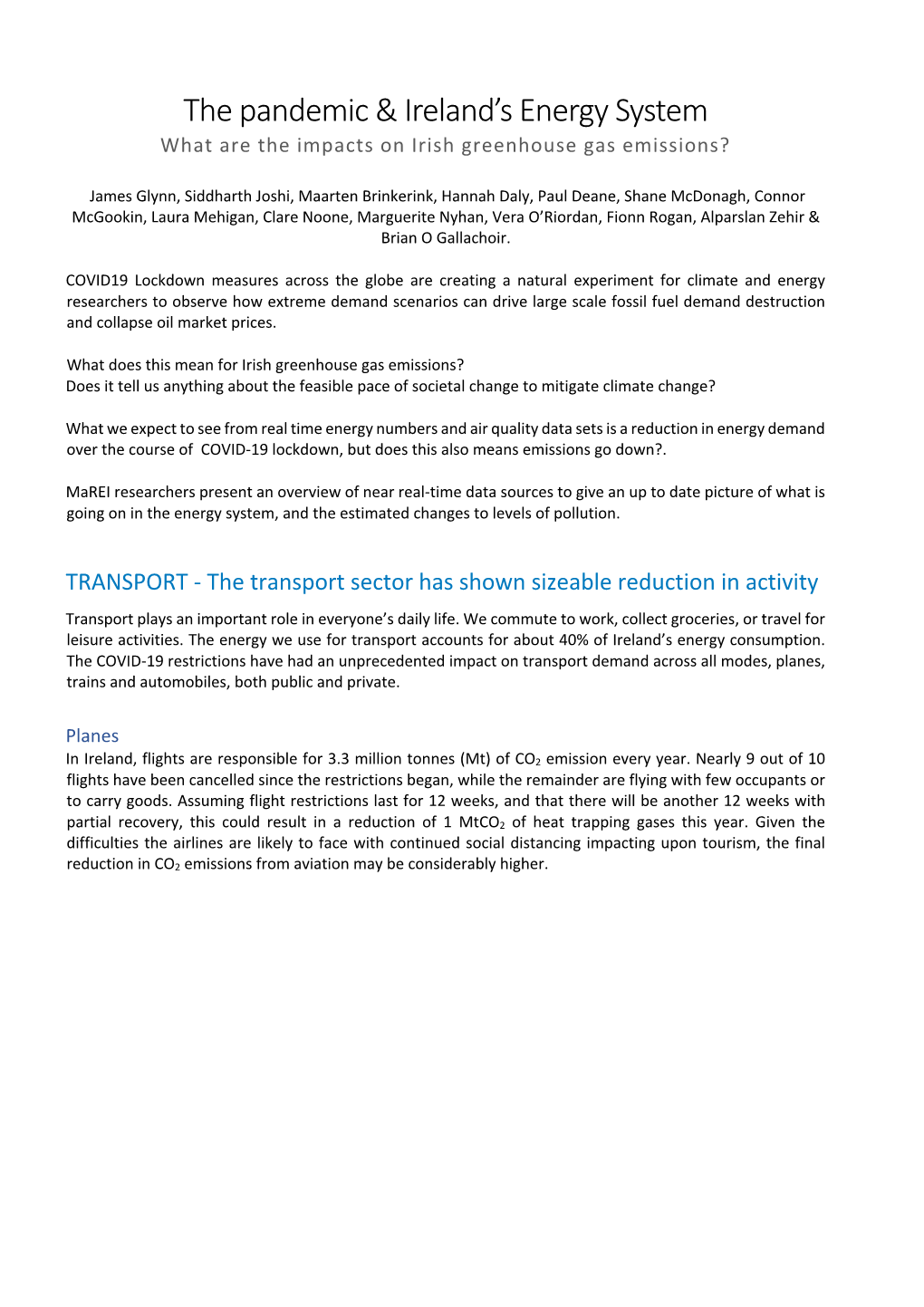 The Pandemic & Ireland's Energy System