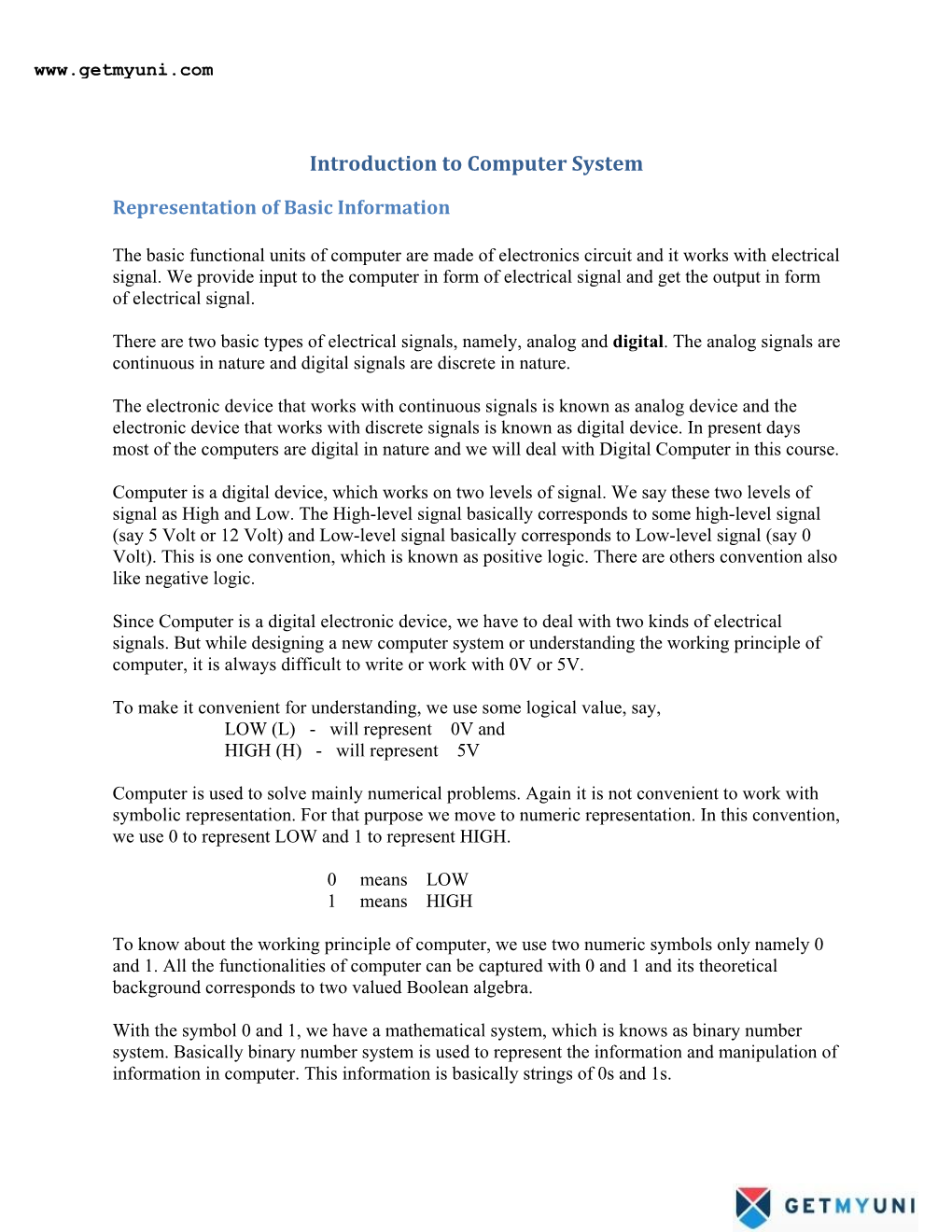 Introduction to Computer System