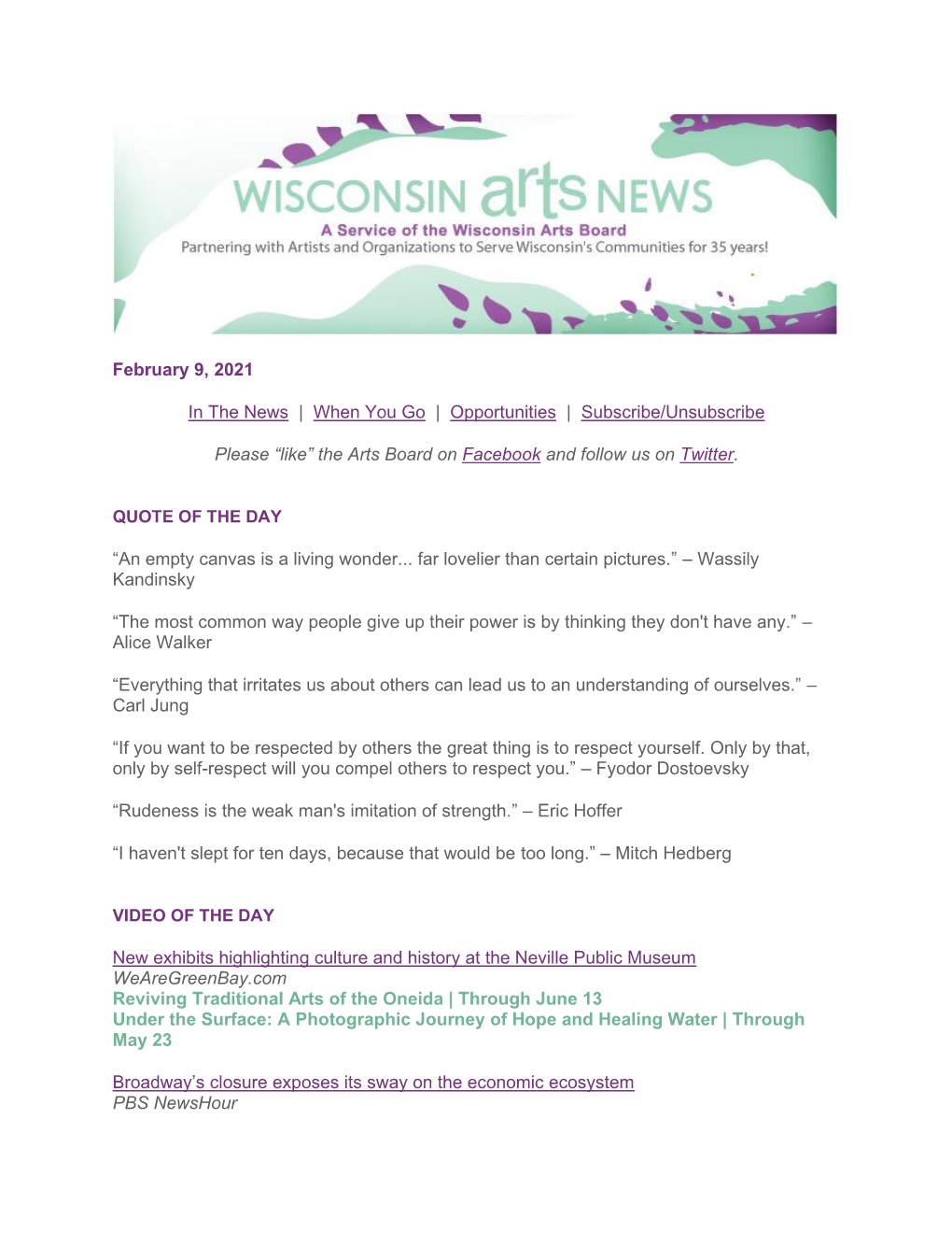 WAB Wisconsin Arts News