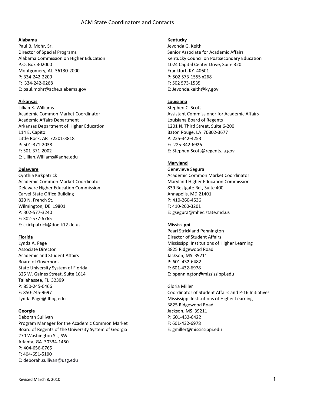 ACM State Coordinators and Contacts