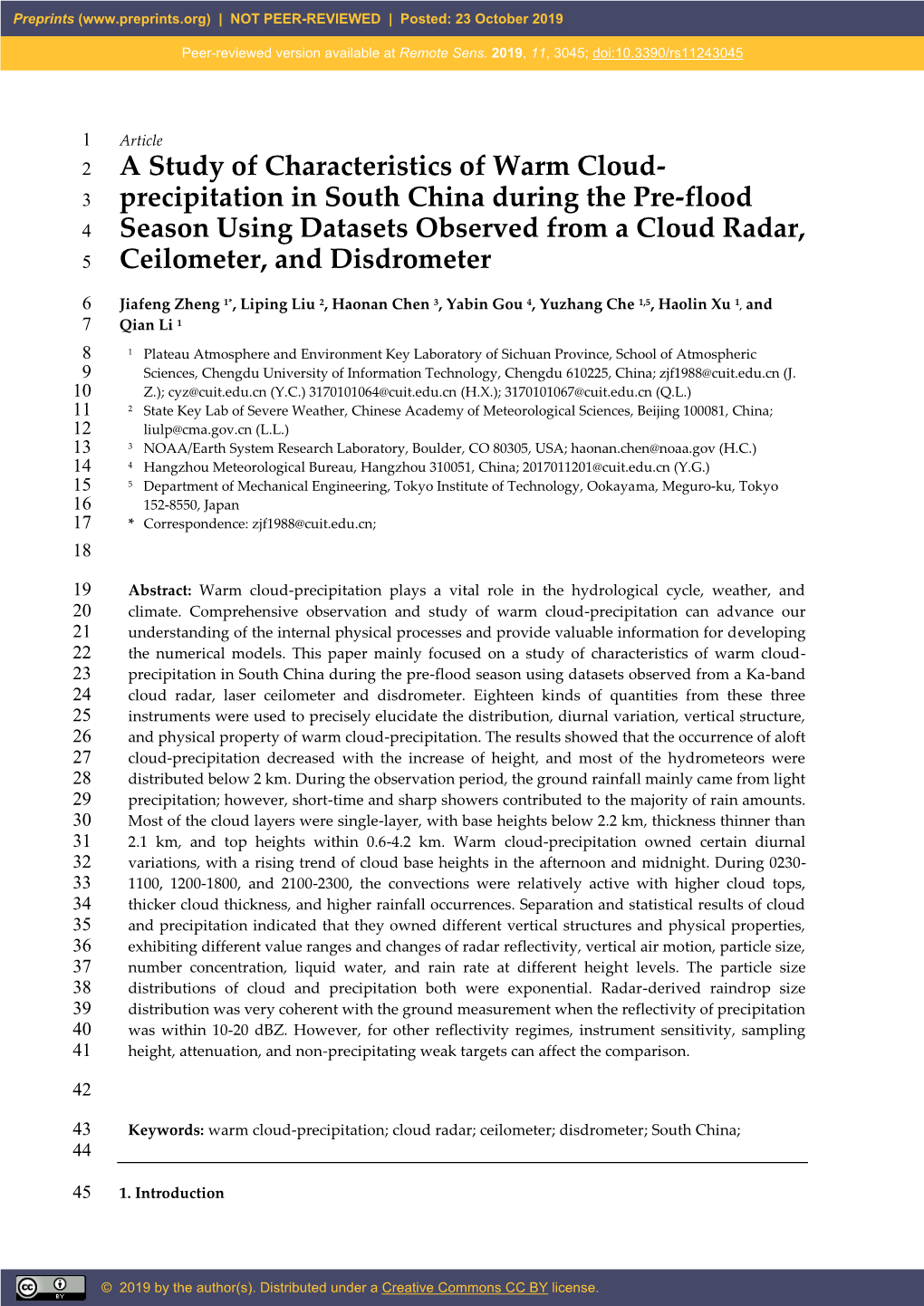 A Study of Characteristics of Warm Cloud- Precipitation in South China