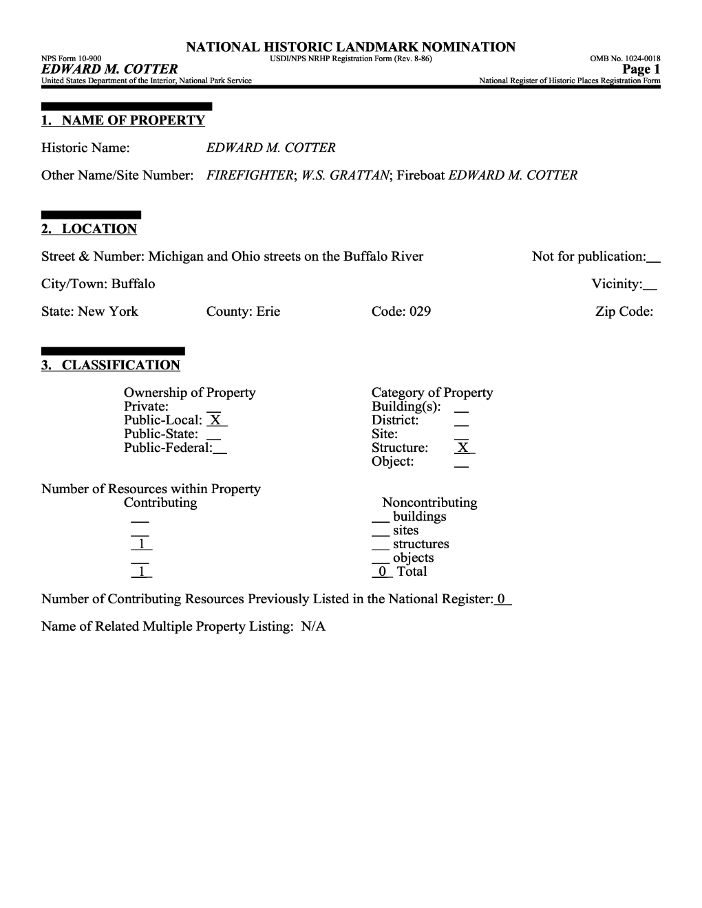 EDWARD M. COTTER Page 1 United States Department of the Interior, National Park Service______National Register of Historic Places Registration Form